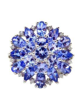 Sterling Silver JS Forever Natural Tanzanite & Diamond Gemstone Cluster Ring